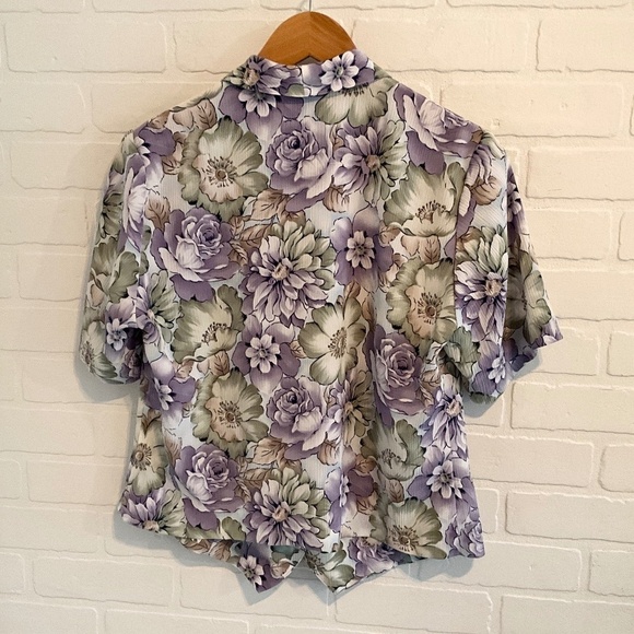 Vintage Button down shirt Blouse Floral Print Lavender Sage green Cream Sz 12 - Picture 7 of 9